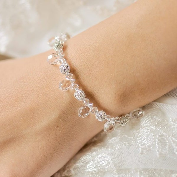 Crystal bridal bracelet, Gouttes, crystal bridal jewelry, silver bridal bracelet, silver crystal wedding jewelry, bridal jewellery