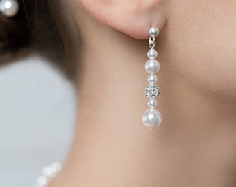 Pearl bridal earrings, Innocence medium, crystal bridal earrings, sterling silver bridal earrings, Swarovski bridal earrings, Bridal jewelry