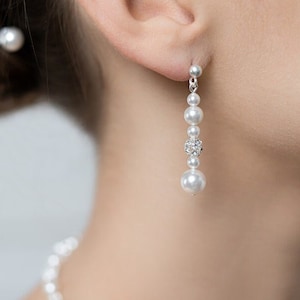Bruidsoorbellen, middellange onschuld, parel bruidsoorbellen, strass bruidsoorbellen, huwelijksjuwelen