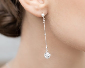 Crystal bridal earrings, Lucia, long bridal earrings, silver bridal earrings, crystal bridal jewelry, crystal wedding earrings