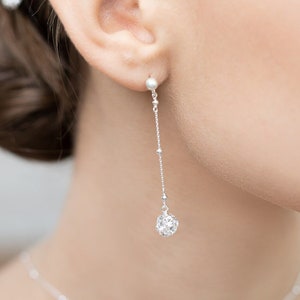 Crystal bridal earrings, Lucia, long bridal earrings, silver bridal earrings, crystal bridal jewelry, crystal wedding earrings