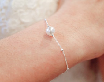 Bracelet mariée romantique, Eleana, bracelet de mariée perle, bracelet mariage argenté, Bracelet de mariage bohème, Bijoux mariage perle