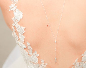 Bridal backdrop necklace, Elisa, wedding backdrop necklace, Bridal jewelry, crystal bridal jewellery, bridal lariat necklace, Bridal jewelry