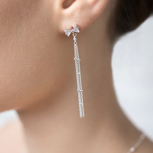 Crystal bridal earrings, Lili, long bridal earrings, bow bridal earrings, crystal bridal jewelry, CZ wedding earrings, Bridal earrings