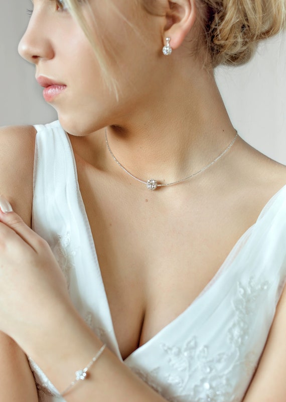 Collier mariee cristal Nala Bijoux mariee argentees Collier de mariee strass Bijoux mariage Collier mariee argente Collier mariage Etsy France