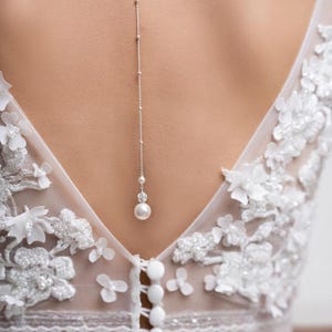 Bridal backdrop pendant, Lexi, bridal backdrop necklace, pearl backdrop jewelry, crystal bridal backdrop, bridal back necklace