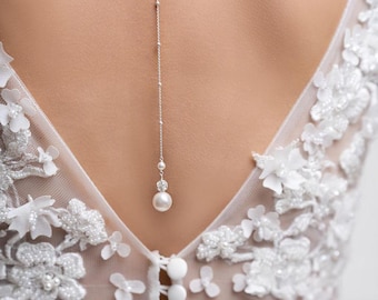 Bridal backdrop pendant, Lexi, bridal backdrop necklace, pearl backdrop jewelry, crystal bridal backdrop, bridal back necklace
