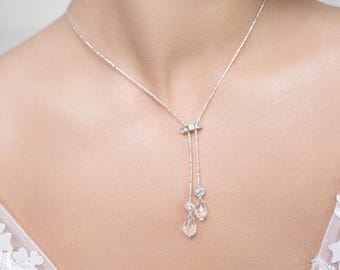 Silver bridal necklace, Lena, crystal bridal necklace, pendant bridal necklace, crystal bridal jewelry, designer wedding jewellery