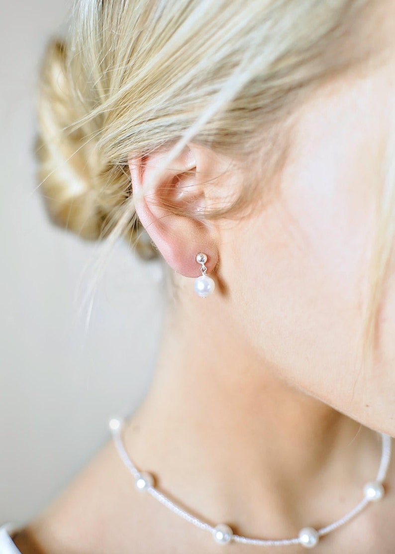 Swarovski pearl bridal earrings, Elena, pearl bridal earrings, ivory bridal earrings, pearl bridal jewelry, 925 silver bridal earrings image 1
