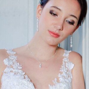 Elegant pearl and crystal bridal necklace, Ines, crystal bridal jewelry, pearl bridal necklace, 925 silver bridal jewellery, Bridal jewelry image 6