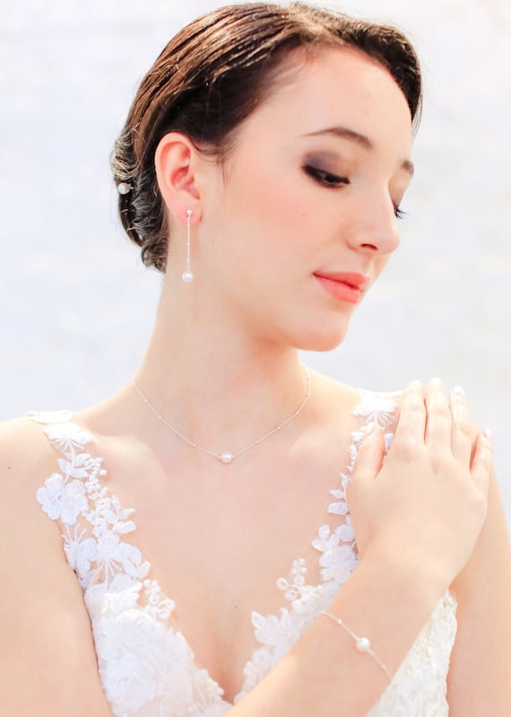 Pearl bridal necklace Eleana silver bridal necklace pearl wedding jewelry silver bridal jewelry romantic bridal necklace