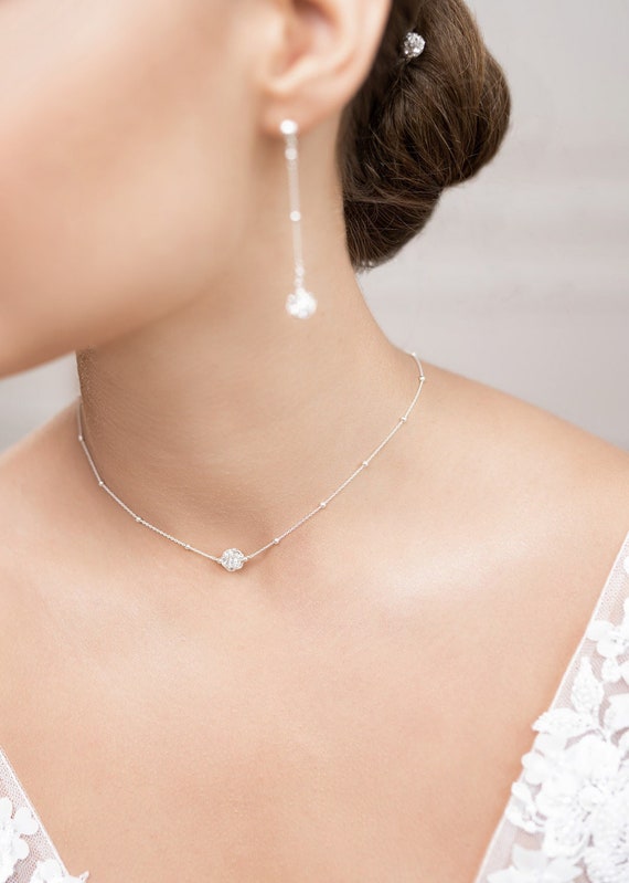 Crystal Bridal Necklace, Lucia, Silver Bridal Choker, Crystal