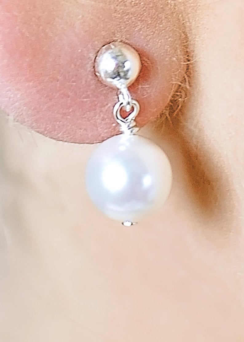 Swarovski pearl bridal earrings, Elena, pearl bridal earrings, ivory bridal earrings, pearl bridal jewelry, 925 silver bridal earrings image 2