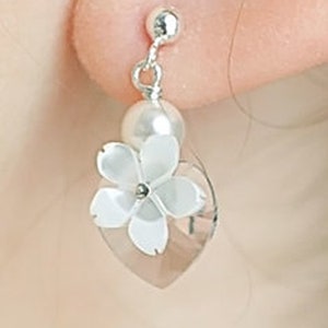 Cute girl earrings, Maeva, childrens earrings, girls mother of pearl earrings, communion jewelry, flower girl gifts, flower girl jewelry image 2