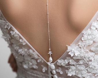 Bridal back pendant, Violette, bridal back necklace, pearl backdrop jewelry, crystal bridal backdrop, bridal back necklace, Bridal jewelry