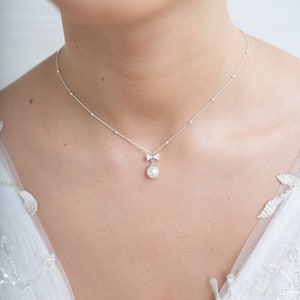 Romantic bridal necklace, Stella, pearl bridal jewellery, bow bridal necklace, crystal bridal jewelry, Bridal necklace, bridal jewellery image 2