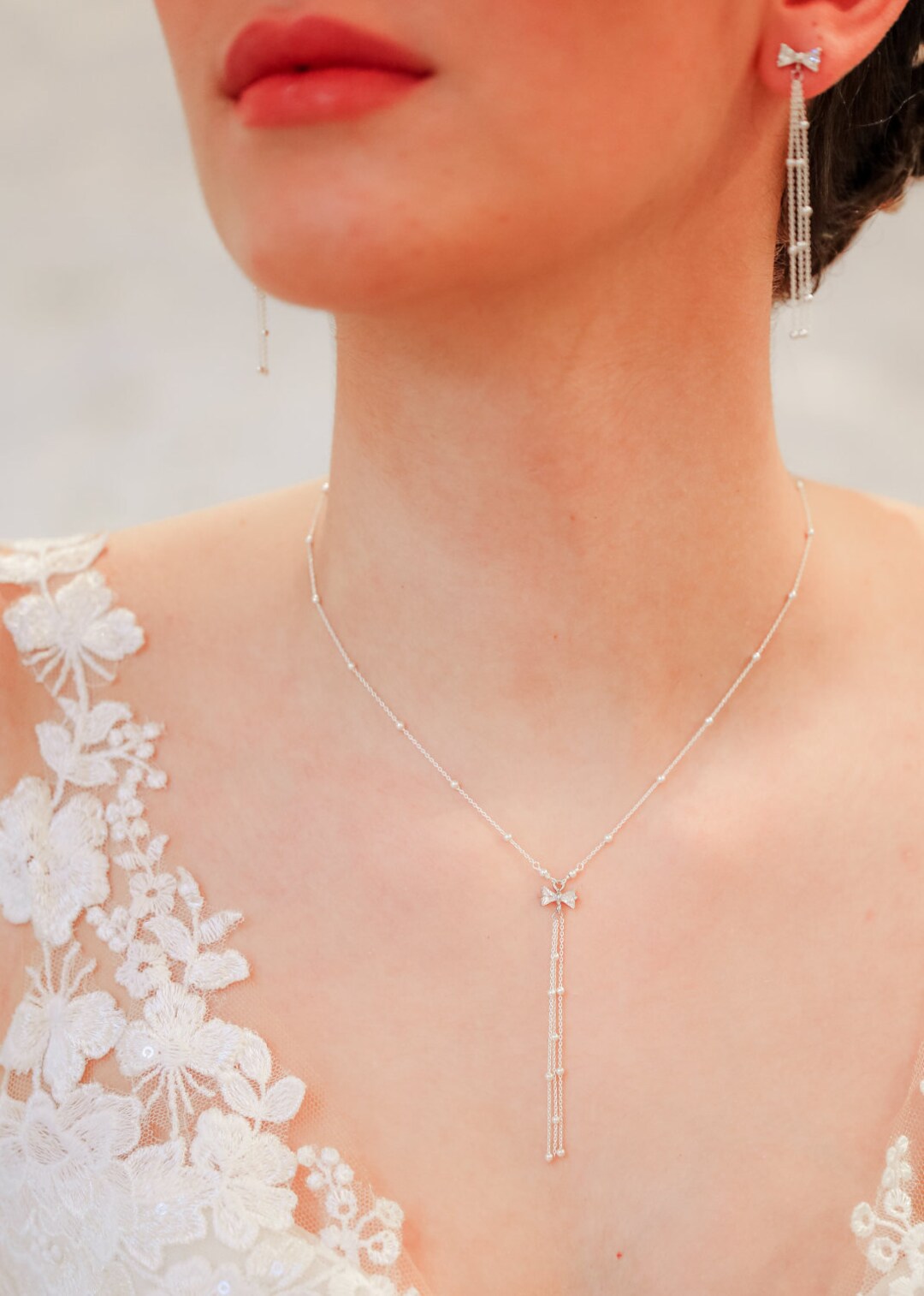 Crystal Bridal Necklace Lili Bow Bridal Necklace Sterling Etsy