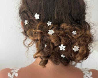 Hochzeitshaarnadeln Hana, 8er-Set Hochzeitshaarnadeln im Boho-Stil mit Perlmuttblumen und Perlen, Braut-Haarschmuck, blumen braut haarnadeln
