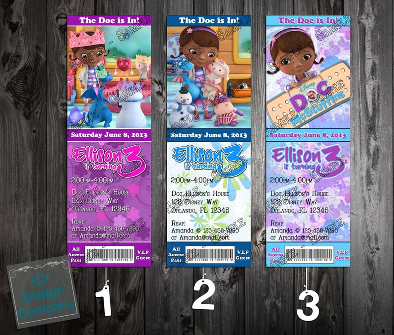 3 Designs Available Doc McStuffins Birthday Party Ticket Invitation Printable