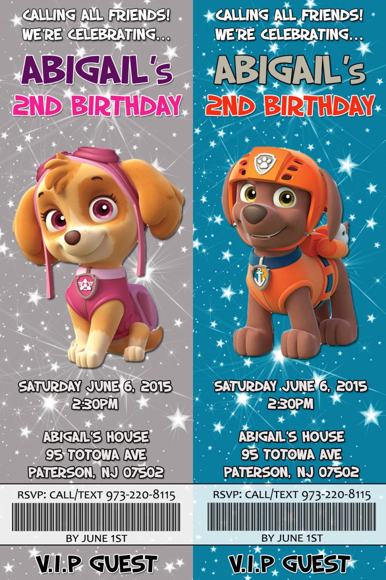 Paw Patrol Birthday Party Ticket Invitation Printable 5 Etsy