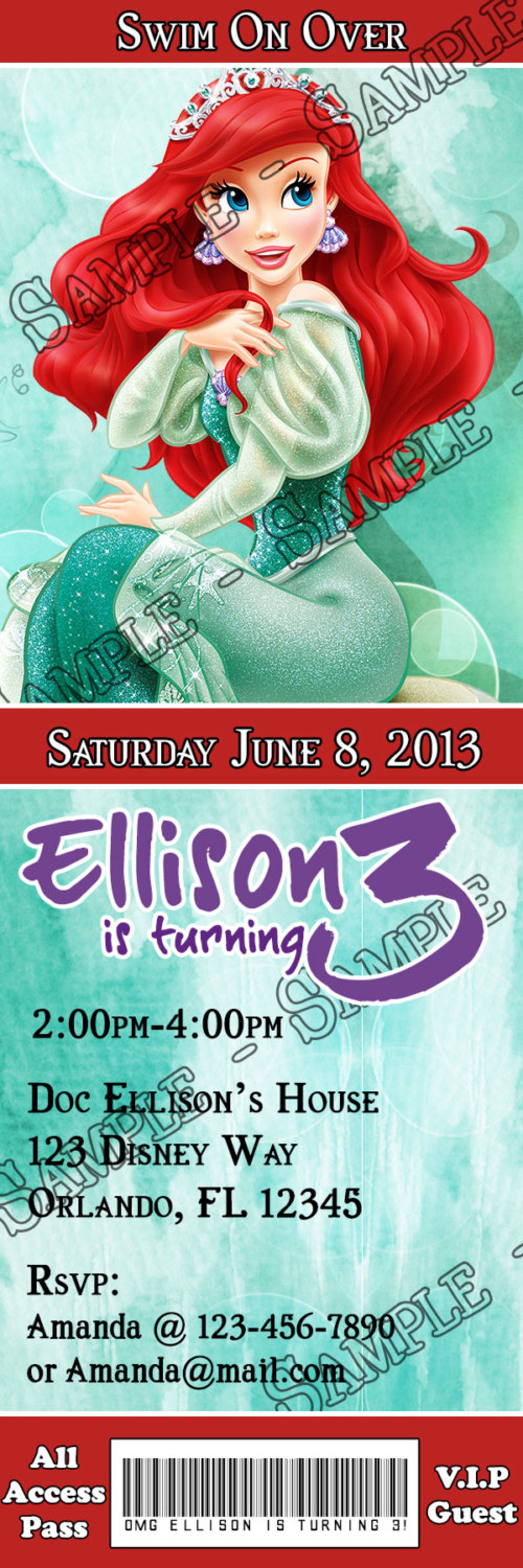 The Little Mermaid Movie Birthday Party Ticket Invitation Etsy