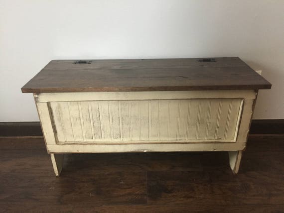 Distressed Storage Bench Weathered Cream Finishfree Shipping Etsy