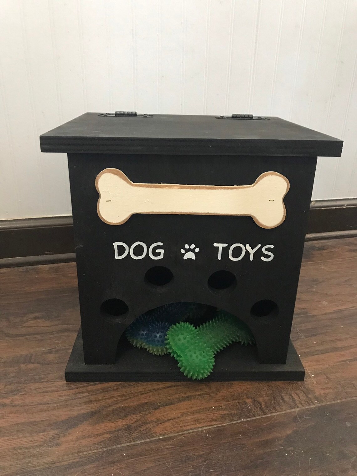 white dog toy box
