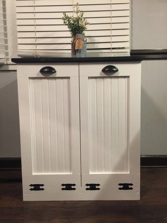 Double Trash Bin Tilt Out Door Wood Trash Recycle Bin Etsy