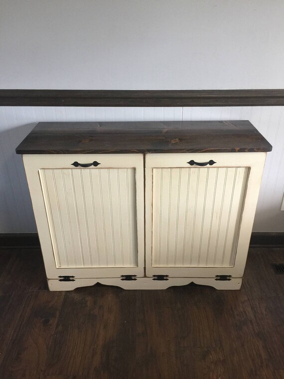 Double Trash Bin Tilt Out Door Wood Recycle