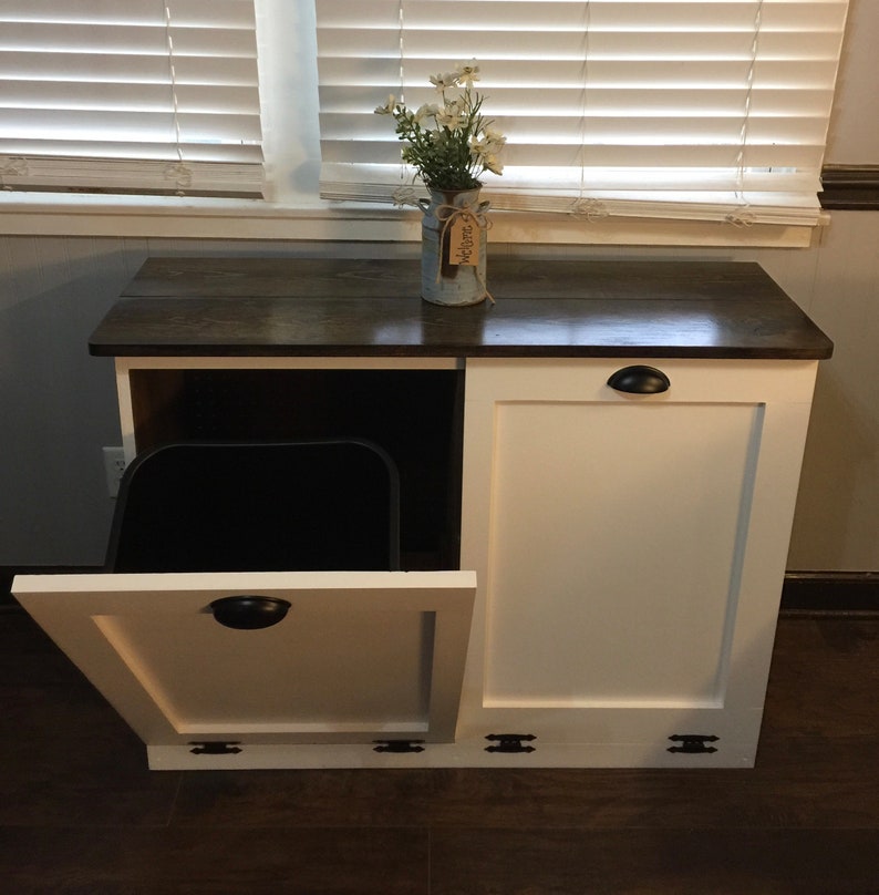 Double Trash Bin Tilt Out Door Wood Trash Recycle Etsy