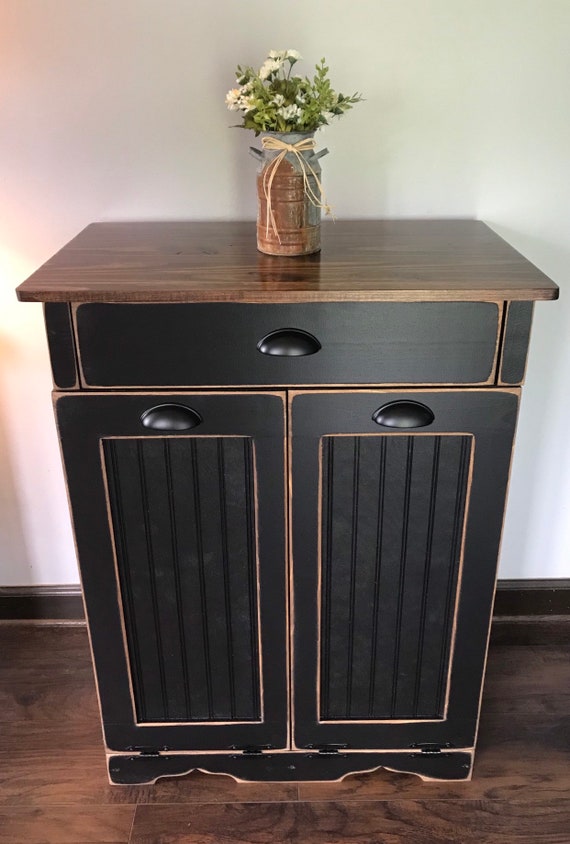 Double Trash Bin With Single Drawer Tilt Out Door Wood Trash Etsy