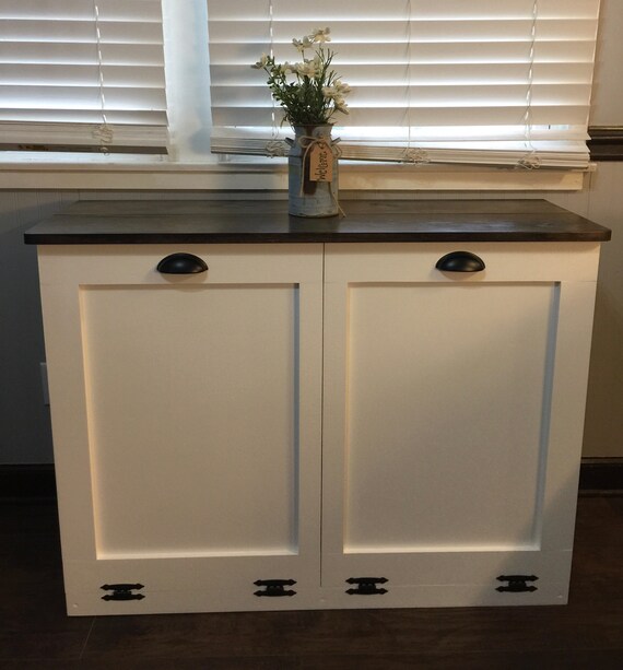 Double Trash Bin Tilt Out Door Wood Trash Recycle Etsy