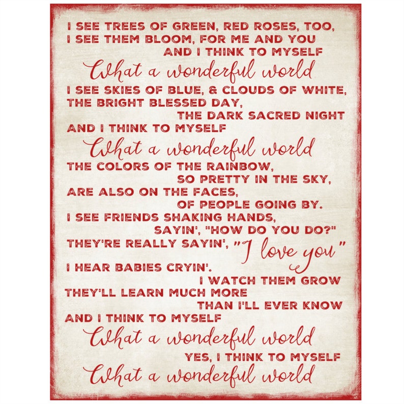 What a Wonderful World Louis Armstrong Lyrics Word Art | Etsy