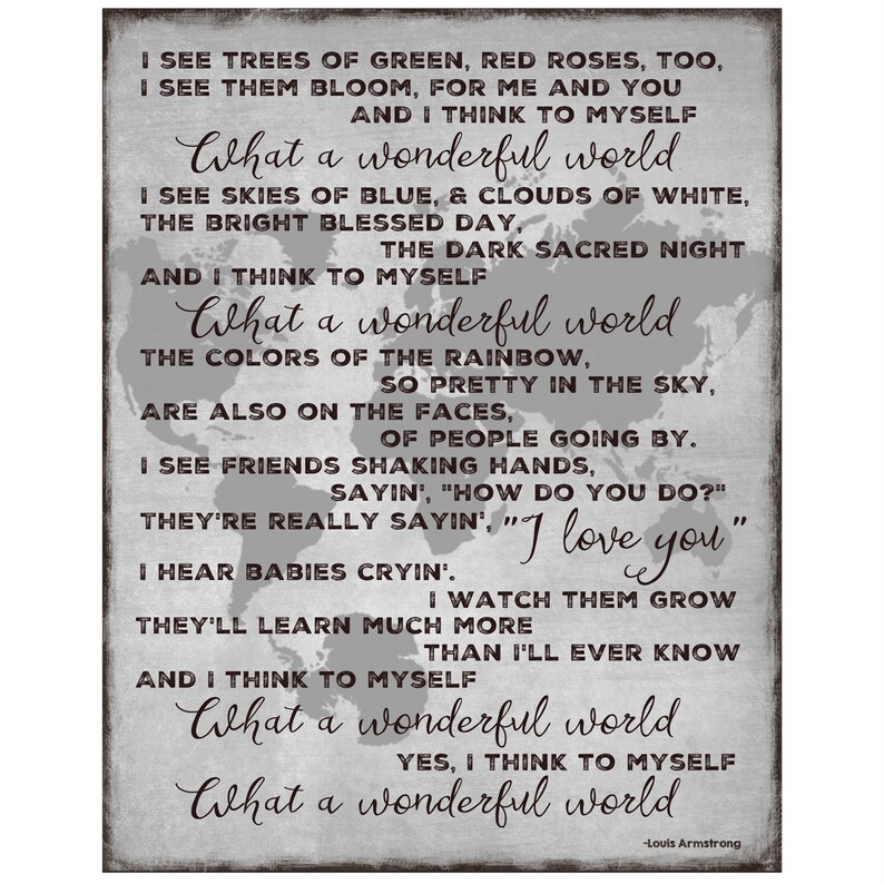 What a Wonderful World louis Armstrong Lyrics Word Art Etsy