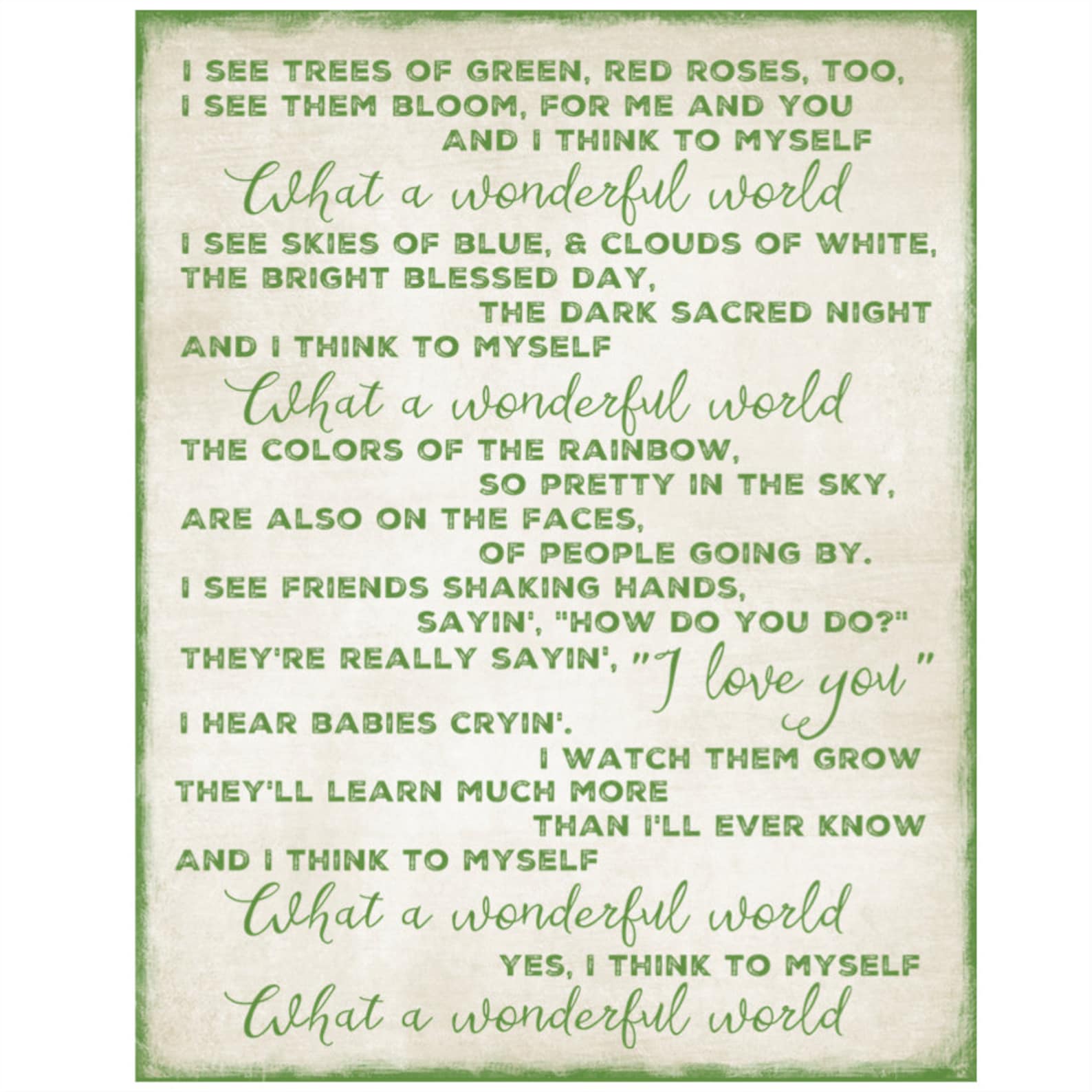 What a Wonderful World louis Armstrong Lyrics Word Art Etsy