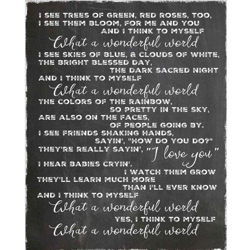 What a Wonderful World louis Armstrong Lyrics Word Art Etsy