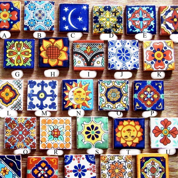 1  Glazed Ceramic Tile, 50 mm Square Tile, Mexican Tile, Colorful Ceramic Tile, Talavera Tile, Hand-Painted Tile, Large Colorful Tile 2 Inch
