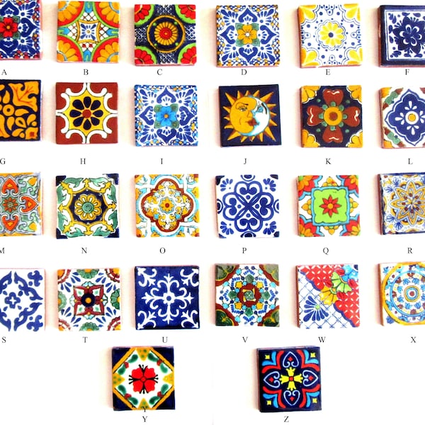 1  Glazed Ceramic Tile, 50 mm Square Tile, Mexican Tile, Colorful Ceramic Tile, Talavera Tile, Hand-Painted Tile, Large Colorful Tile 2 Inch