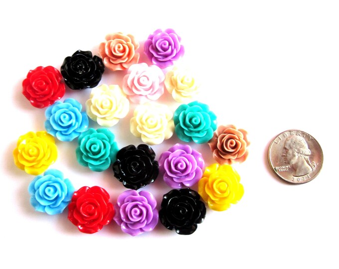 20 Resin Flowers, Resin Rosettes Resin Rose Tiles, Rose Mosaic Pieces ...
