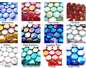 24 Iridescent Round Glass Tiles, Iridescent Tiles, Round Mosaic Tiles, Round Glass Tiles, Iridized Mosaic Tiles, Stained Glass Tiles, 18 mm