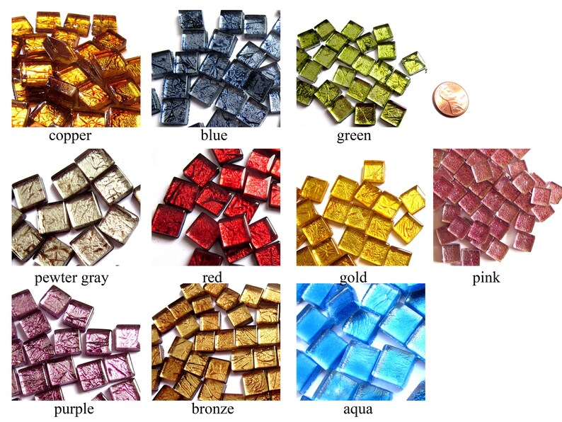 50 Mini Foil Tiles Foil Mosaic Tiles Small Glass Tiles Etsy