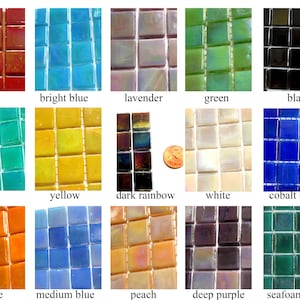 25 Glass Mosaic Tiles, Glass Mosaic Pieces, Square Tiles, Tile Mosaic Supply, Stained Glass Tiles, Blue Tiles, Iridescent Tiles, 15 mm