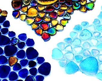 Glass Pebbles, Blue Pebble Tiles, Turquoise Tiles, Black Pebble Tiles, Black Glass Tiles, Iridescent Pebbles, Oval Mosaic Tiles, 85 g