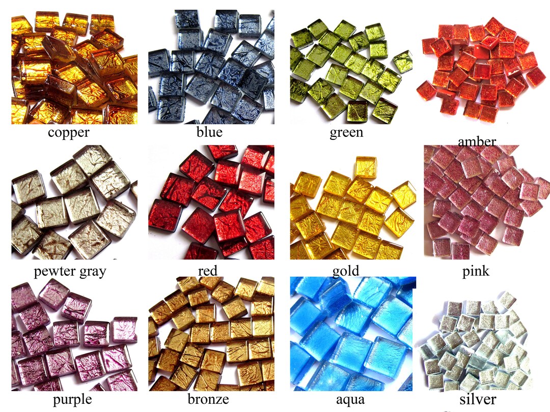50 Mini Foil Tiles, Foil Mosaic Tiles, Small Glass Tiles, Glass Mosaic