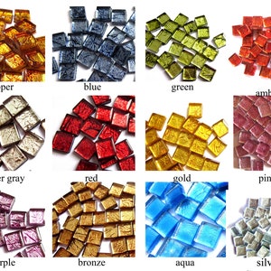 50 Mini Foil Tiles, Foil Mosaic Tiles, Small Glass Tiles, Glass Mosaic Tiles, Small Square Tiles, Square Glass Tiles Square Mosaic Tile 10mm