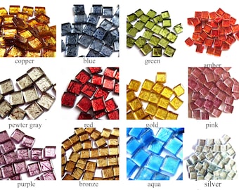50 Shimmering Foil-Backed Square Glass Mosaic Tiles (10 mm)