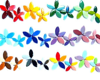 20 Glass Flower Petal Tiles, Mixed Colors/Finishes (2 Size Mix)
