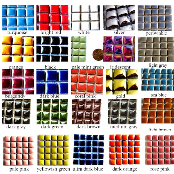 50 Small Ceramic Tiles,  Square Ceramic Tiles, Small Square Tiles, Tile Mosaic Pieces, Glazed Ceramic Tiles, Supply for Mosaics 10 mm