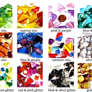 50/100 Glass Mosaic Tiles, Pink Glass Tiles Purple Glass Tiles, Teal Glass Tiles Turquoise Tiles, Colorful Mosaic Tiles, Mixed Shape 10-20mm