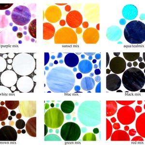 10 Hand-Cut Round  Stained Glass Mosaic Pieces in Mixed Sizes (10 - 50 mm)